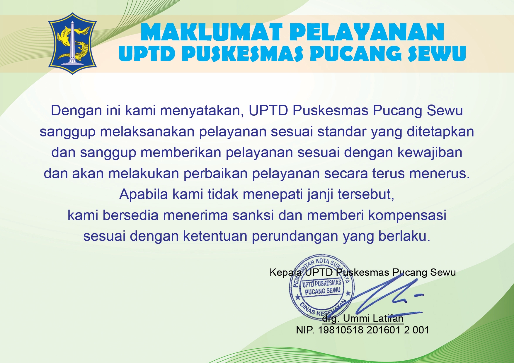 Maklumat Puskesmas Pucangsewu